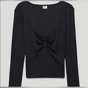 Aritzia Sunday Best Black Long-sleeve Hank Henley Top Button Detail Ribbed